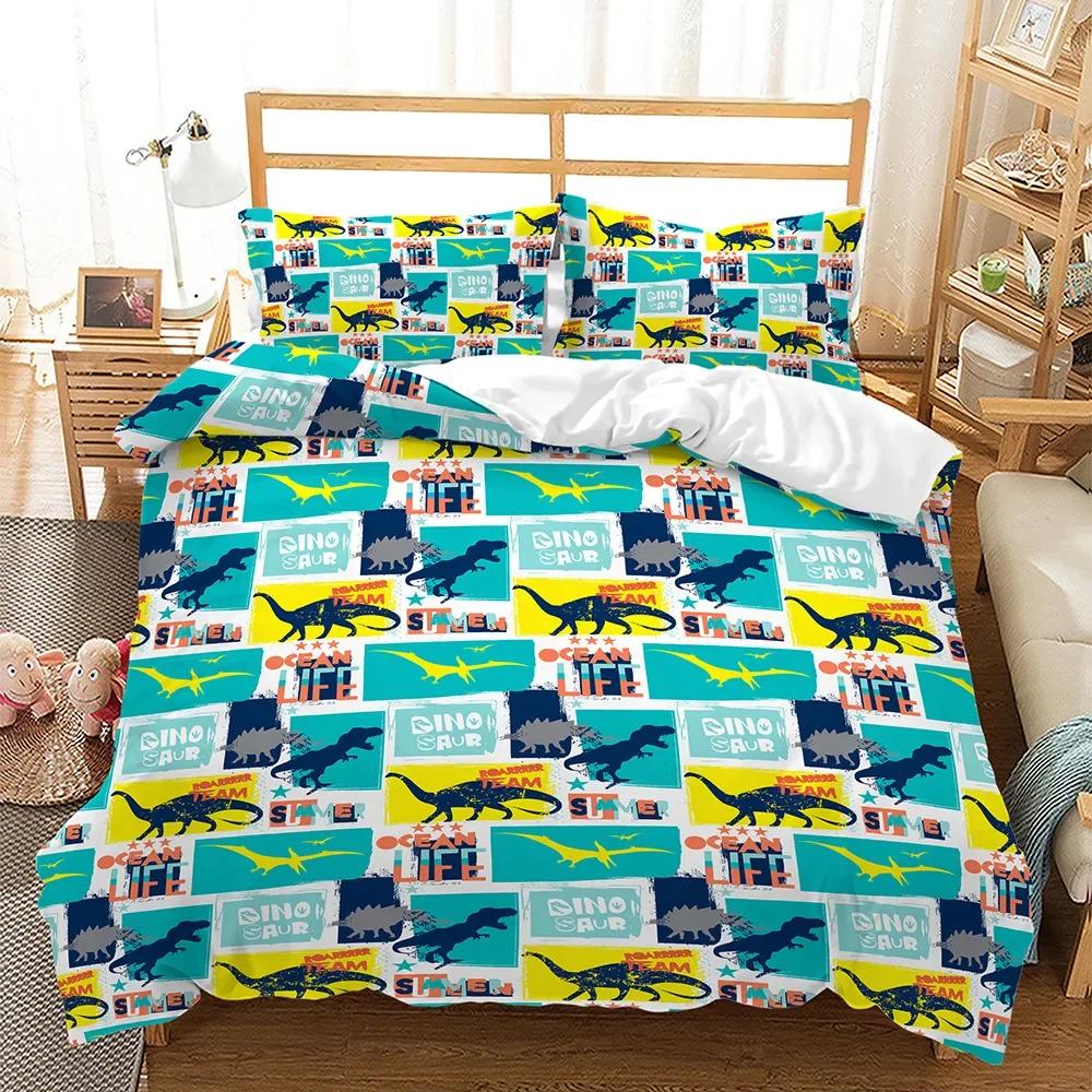 Print Dinosaur Bone Skeleton Child Soft Duvet Cover Beding Set Microfiber Fabric Bedrom Quilt Set featuring Pilowcases Double Single