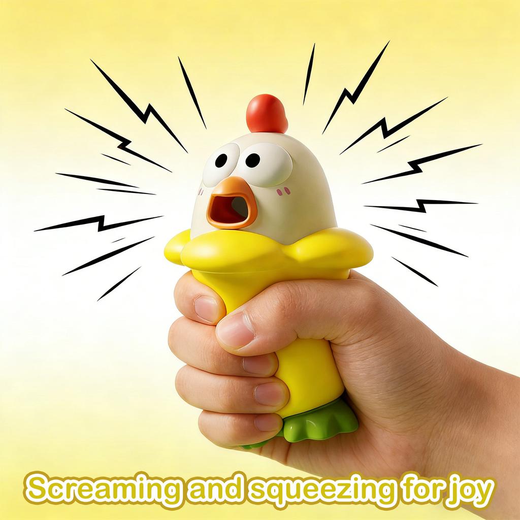 Giocattolo Pollo Urlante a Cartoni Animati; Peluche Animale Antistress Morbido e Rimbalzante Decorazione; Premi E ;
