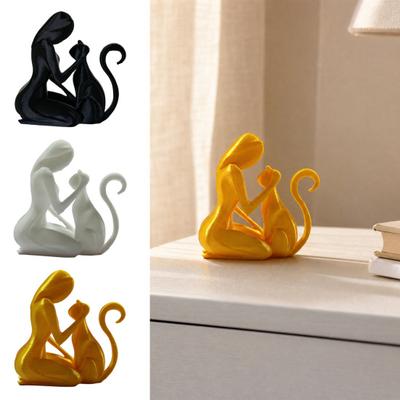 Jijijing 3D Printed Sculpture, One-Piece Molding Desktop Figure, Abstract Woman Cat Art Ornament for Home Decor Gift