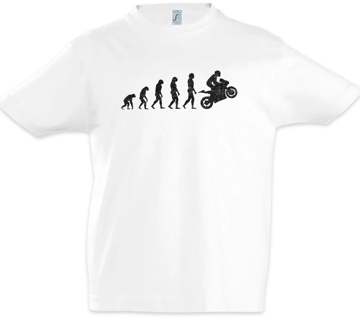 Motorcycle Evolution Boys kids boys T-Shirt Human Fun Driver Motocross Biker Bike MC Club 150
