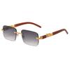 Rimless Vintage Men Sunglasses Stylish Rectangle Gradient Ocean Lenses Shades New Trendy Wooden Legs Brand Design Eyewear