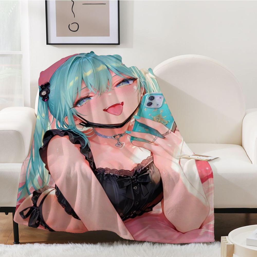 Throw Blanket Aesthetic Portable Home R18+Hatsune Travel Camping Miku Sofa Picnic Thick Warm Flannel Blanket