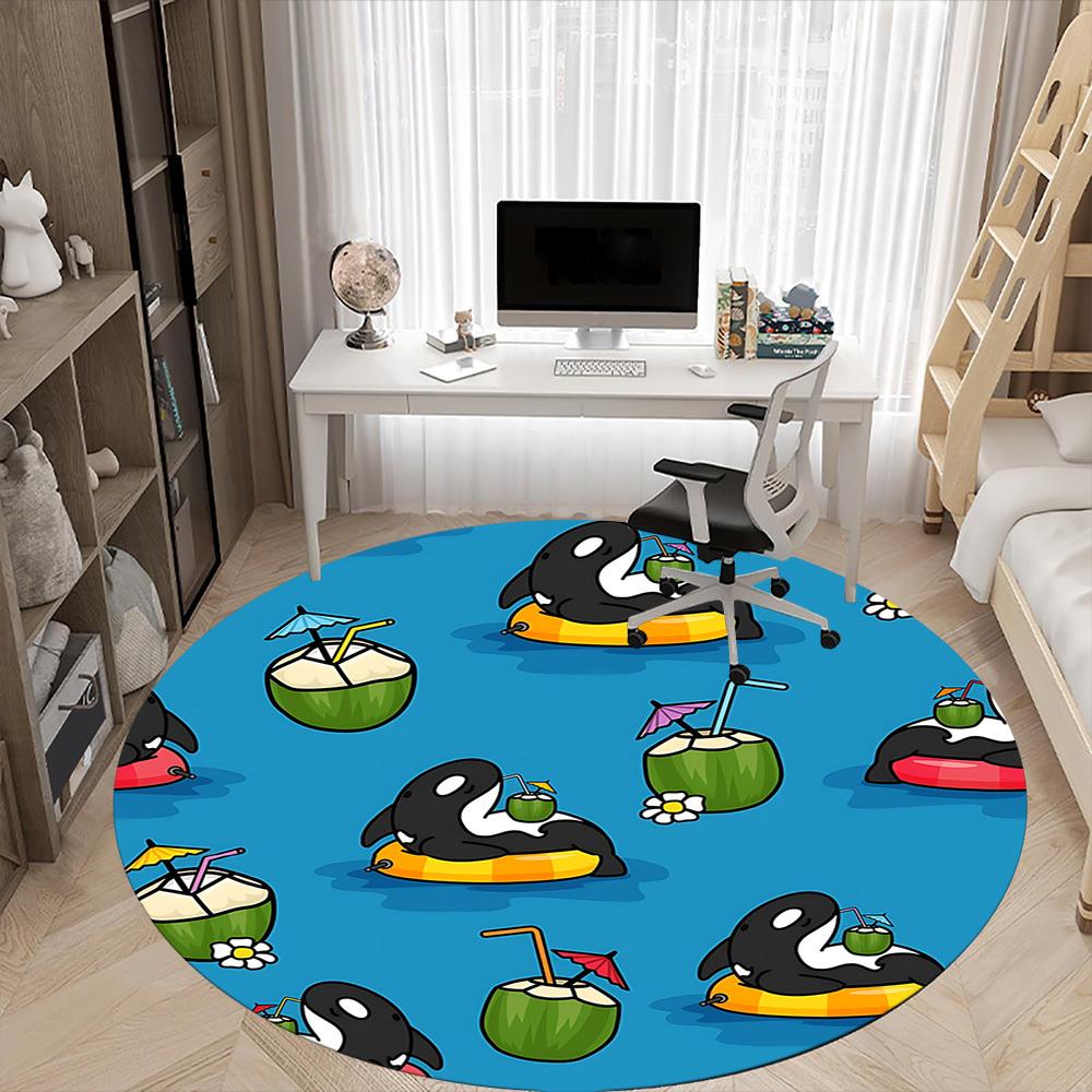 1pc Orca Party Office Round Area Rug, Mat Suitable ForOffice, Under Office Chairs Bedroom Living Room Home Decor, Room Deco
