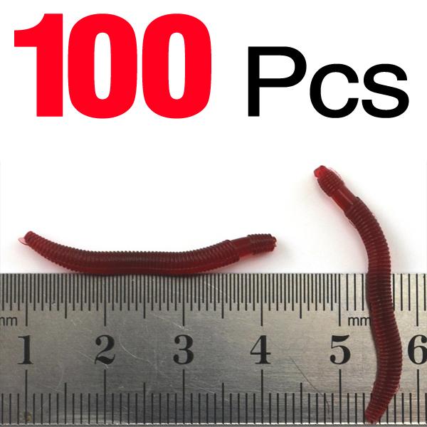 MNFT 100 PCS 3.5CM Smelly Simulation Earthworm Red Worms Artificial Fishing Lure Soft Bait Carp Fishing Lure Artificial Bait