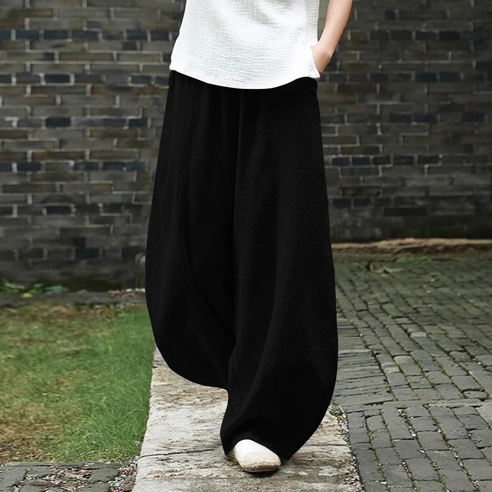 

Женские повседневные и удобные свободные брюки из хлопка и льна XXXXXL чёрный