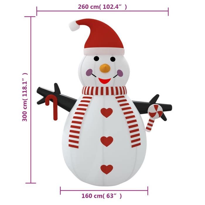 VidaXL Inflatable Snowman with LED 300 Cm, Inflatable Figure, Christmas Party Decoration, Inflatable Decoration, 345375