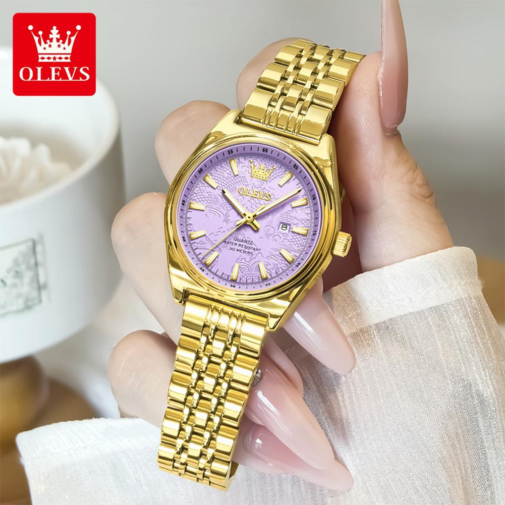 OLEVS Women's Quartz Watch Luxury Gold Casual Stainless Steel Strap Waterproof Luminous Elegant Ladies Business Watches
