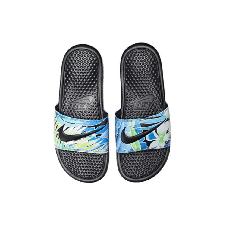 Nike Benassi Thick Sole Outdoor One-Piece Floral Trend Rubber Non-Slip Slide Sandals Women Footwear Black 618919-029