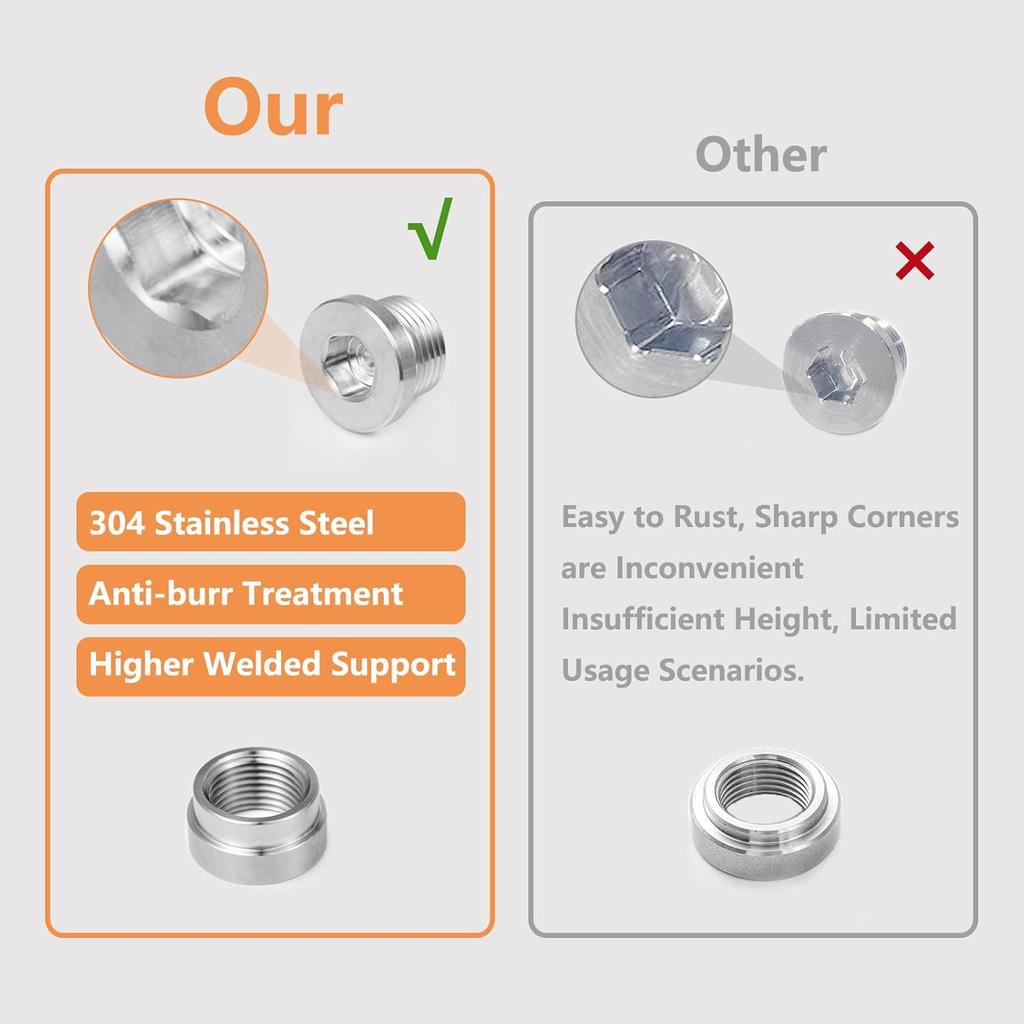 O2 Oxygen Sensor Bung And Plug 304 Stainless Steel M18-1.5,Oxygen Sensor Bung Stepped Style With Plug, Suppied By Hohnnyreet (2, Silver, M18 X 1.5)