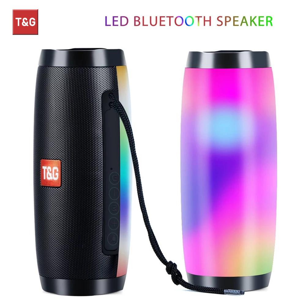 

TG157 Wireless LED Flashing Bluetooth Speaker Portable Outdoor Speaker with Rope 1200 mah Fabric Waterproof Subwoofer FM Radio