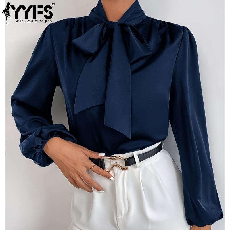 YYFS Damemote Uformelt vår, høst ensfarget trykk med lange armer bluser og skjorter