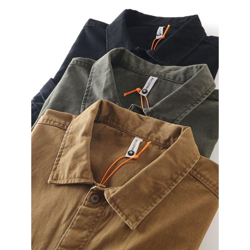 American vintage Heavy Pure Cotton Cargo Shirts Men's Autumn and Winter Long sleeve Outerwear Foreign Trade Cattle Goods Washed Casual Shirt