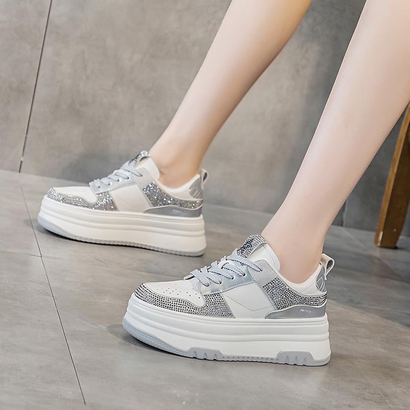 Small size niche rhinestone platform little white shoes women's autumn new casual little white shoes muffin board shoes