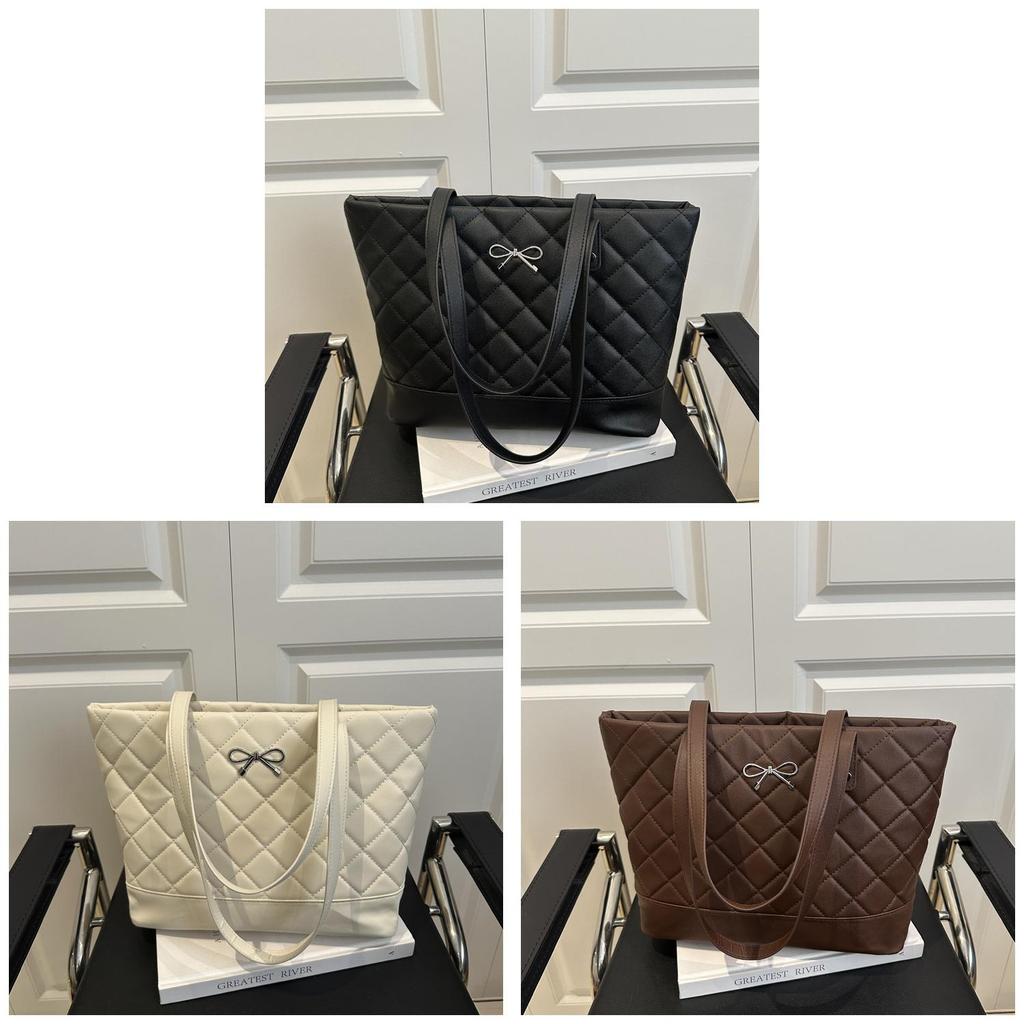 Pu Quilted Tote Bag With Zipper Closure For Casual Streetwear Style