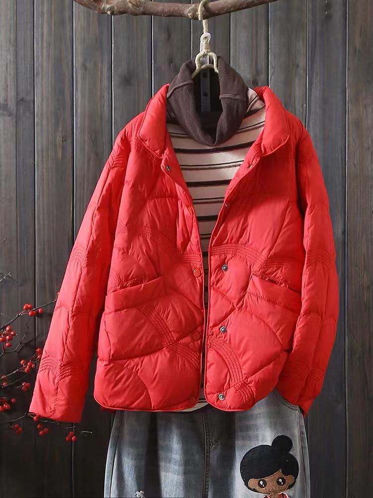 Women's 2026 Petite Winter Down Jacket with Xiangyun Pattern - Lightweight, Fashionable, Warm Outerwear with Stand Collar