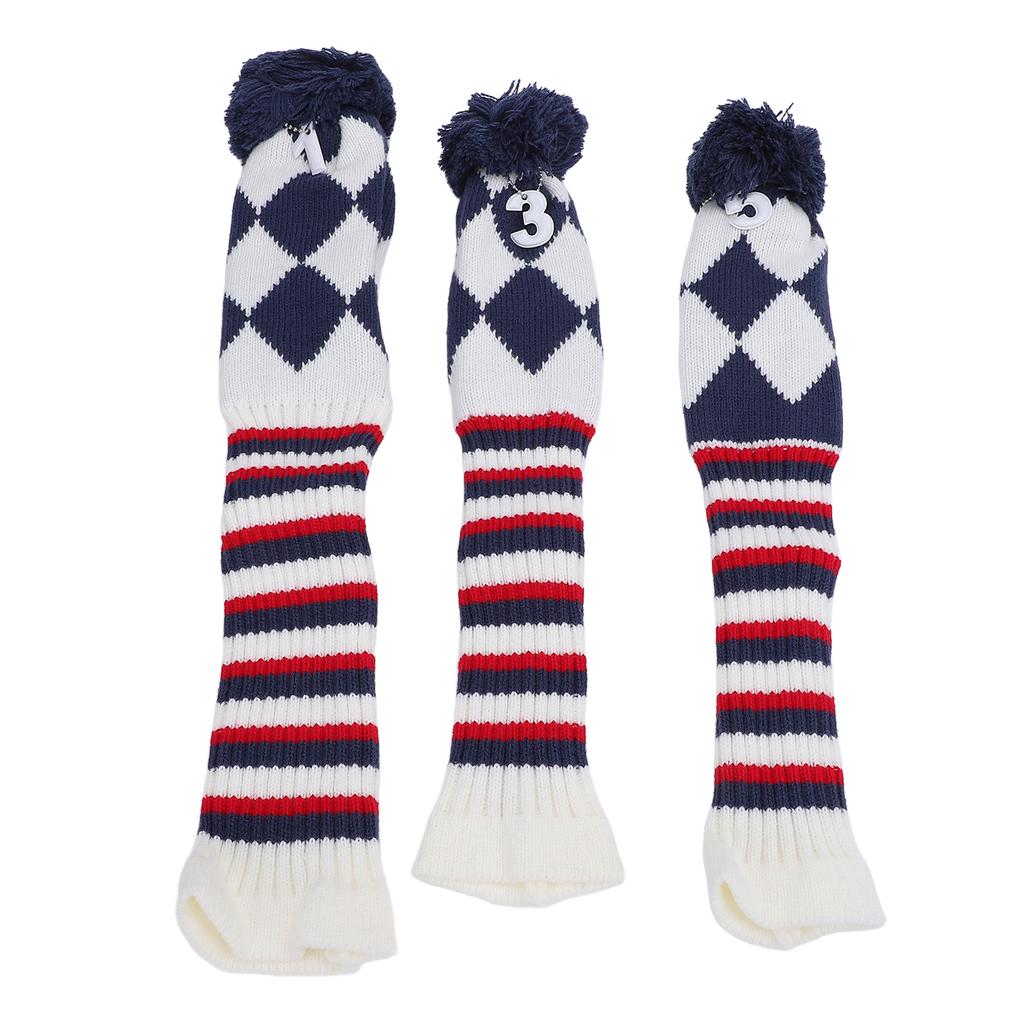 3 Stück Golfschlägerkopfhülle Stilvolles Muster Plüsch Ballschützend Kratzfest Gestrickter Golfkopf