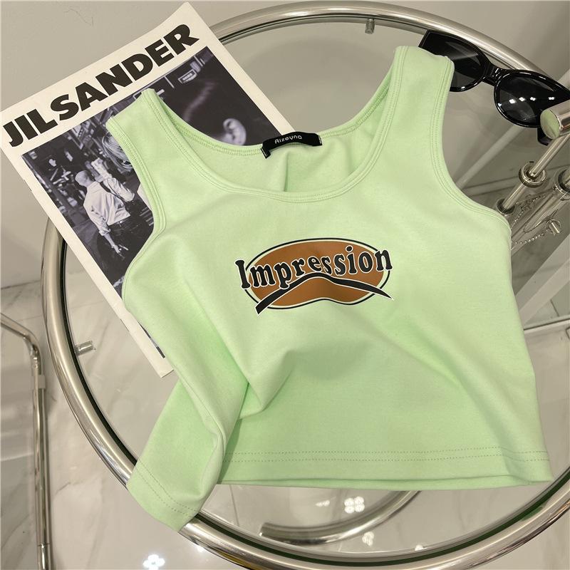 

Женская многоцветная контрастная майка с буквами - облегающий топ без рукавов с U-образным вырезом на лето Large