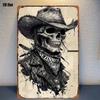 Vintage Skull Cowboy Tin Sign Rustproof UV Resistant Metal Wall Art Retro Farmhouse Home Decor 2D Flat Unframed