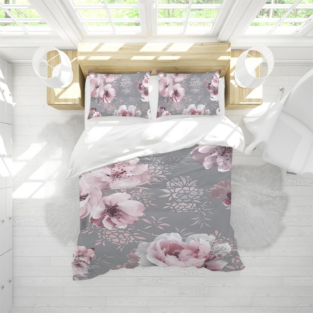 Elegant Gray Floral Duvet Cover Set Soft Wash Bed 3 Piece Summer Comfortable Student Dormitory Home Baby Bedding Best seller