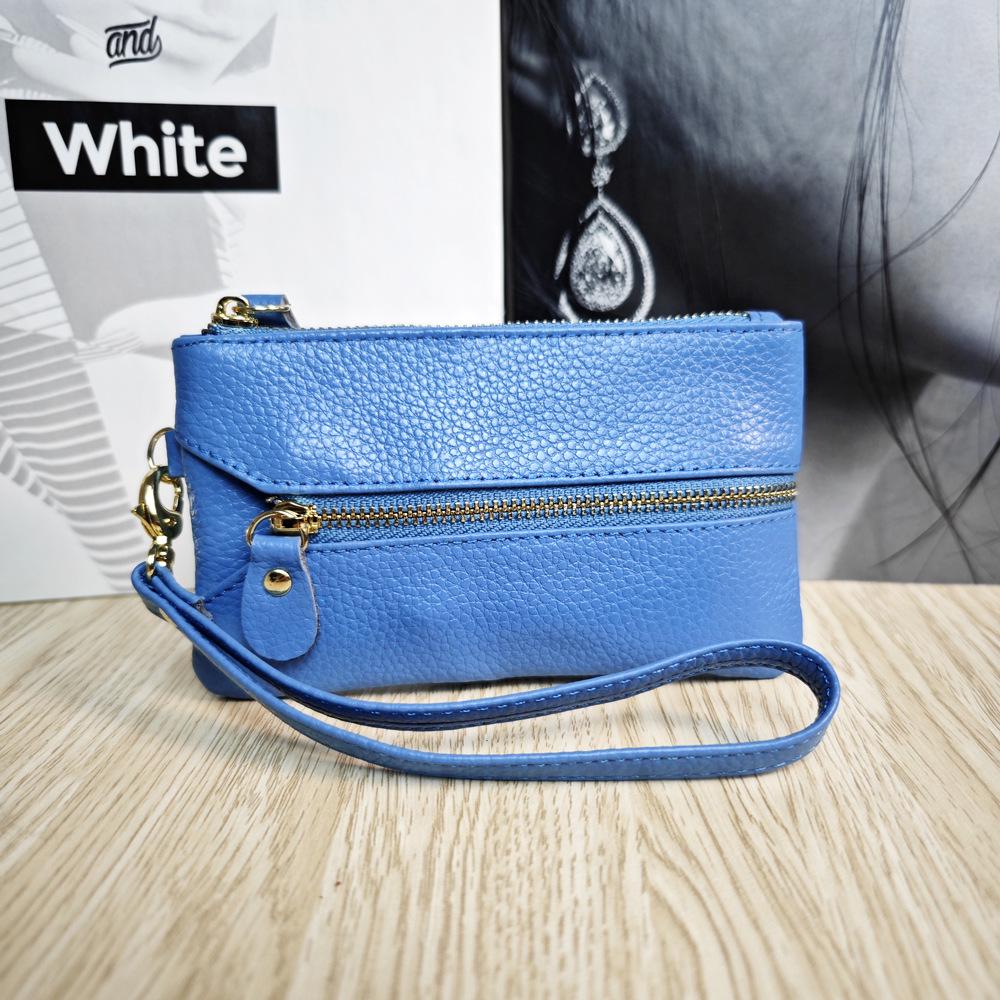 Top-Grain Cowhide Leather Wristlet: Key Pouch, Coin Purse, Card Holder, Wear-Resistant Multifunctional Small Handbag.