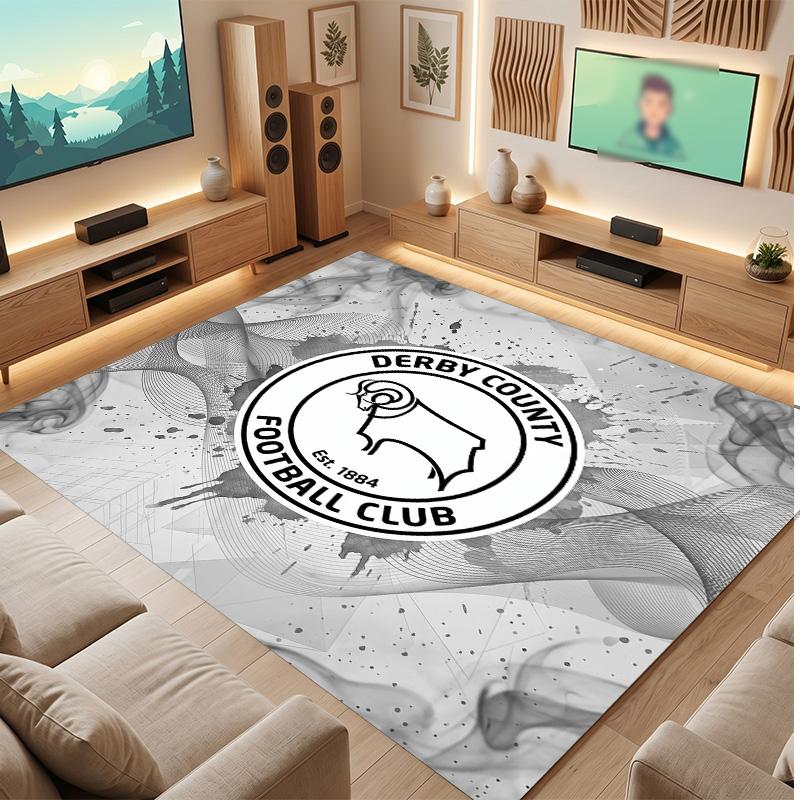 Tappeto in Velluto di Cristallo con Stampa del Derby County Football, Comodo Assorbente d'Acqua Antiscivolo Tappeto per Pavimenti Interni