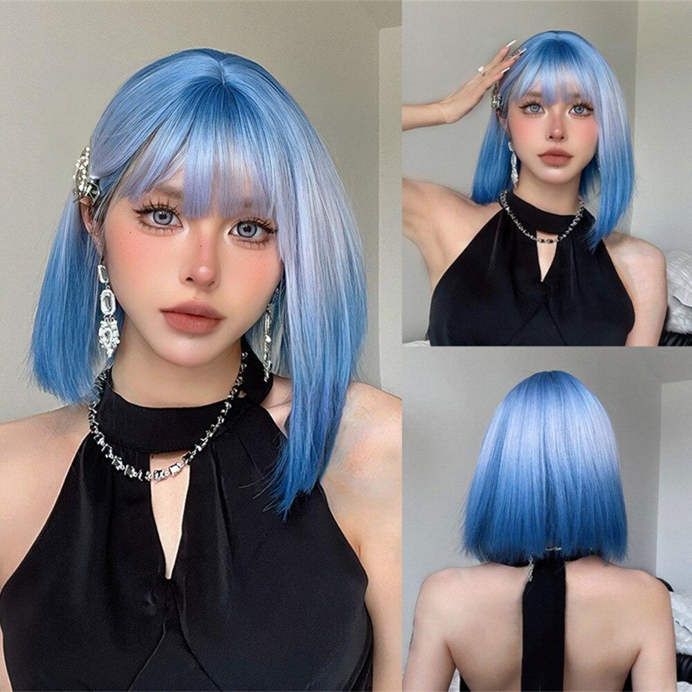 ALAN EATON Short Brown Highlight Bob Wigs Synthetic Hair Wig Women Natural Looking Mixed Brown Wig Heat Resistant Fiber Daily