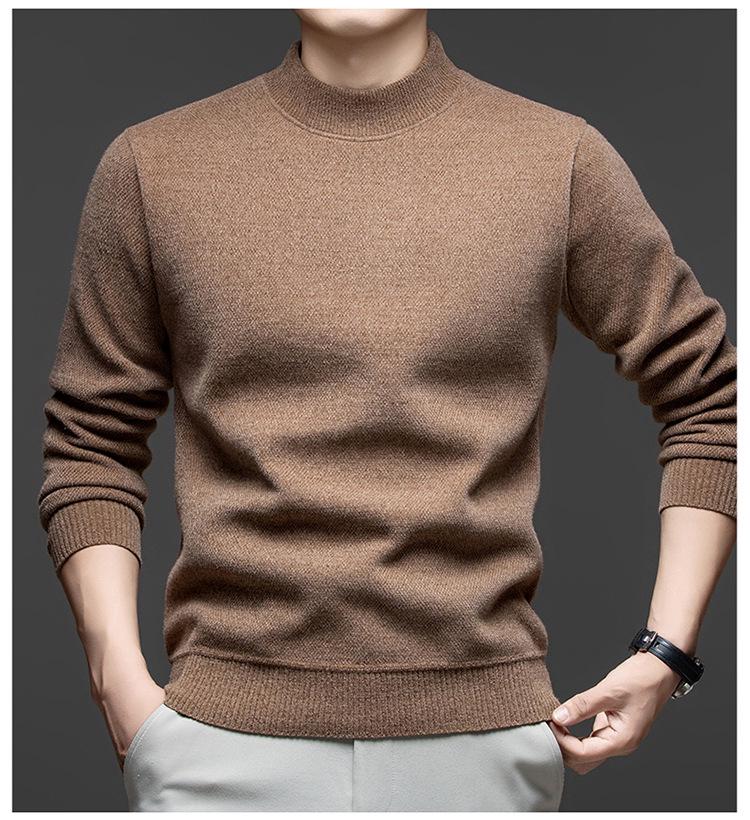 Men's Thick Velvet Knit Sweater - Winter Warm Half-High Collar Base Layer
