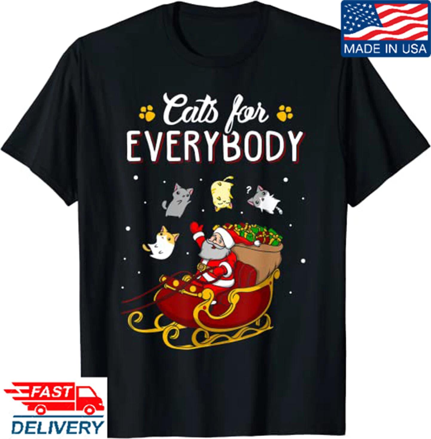 Cats For Everybody Ugly Christmas Cat T-Shirt, Santa Cats Short/ Long sleeve L