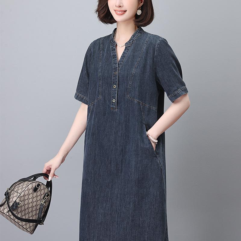2024 Women's Plus Size Slimming French Denim Dress - Flattering Summer Style