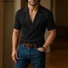 INCERUN Summer Men V Neck Short Sleeve Striped Rib Casual T-shirts Tops