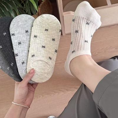 Women's Summer Thin Bow Mesh Boneless Breathable Low Help Shallow Mouth Boat Socks