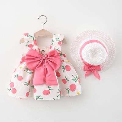 Baby Girl Summer Halter Dresses Full Printed Bowknot Dress with Hat