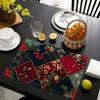 4 PCS Christmas Retro Splicing Printed Meal Mat Insulation, Washable, Non Slip Table Mat Kitchen Home Decoration