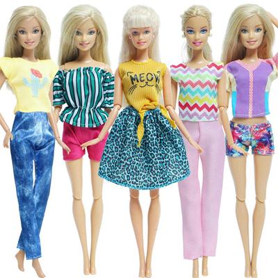 5 Sets Puppenoutfits Sporthosen Hosen Hemd Modekleidung für 30 cm Puppen Zubehör für 1/6 11,5 Zoll Puppe Geschenkset für Mädchen Spielzeug