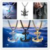 Wu's Pirate Titanium Steel Necklace Retro Halloween Skull Ghost Head Anchor with Turquoise