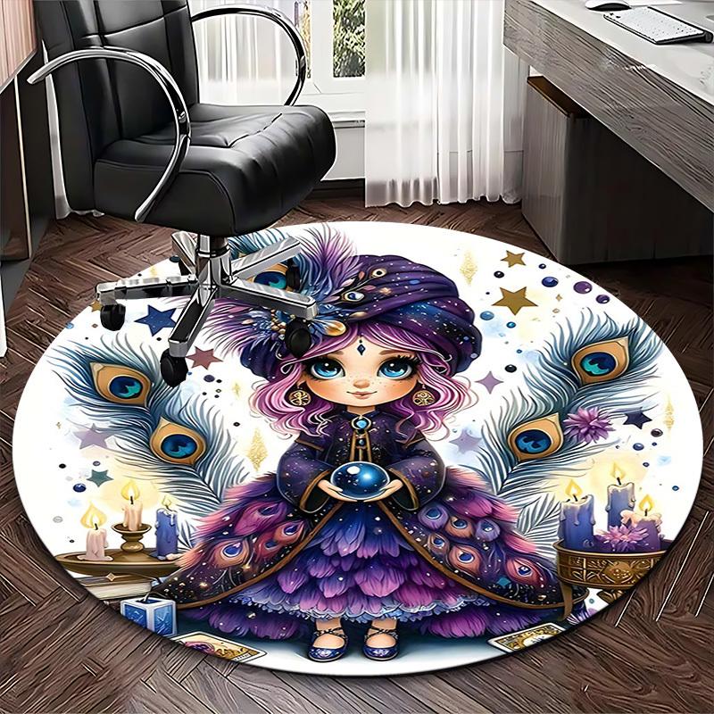 1pc Anime Design Round Carpet Office Chair Mat, Non Slip Rug for Home Decor, Living Room, Bedroom, Game Room, Festival Gift