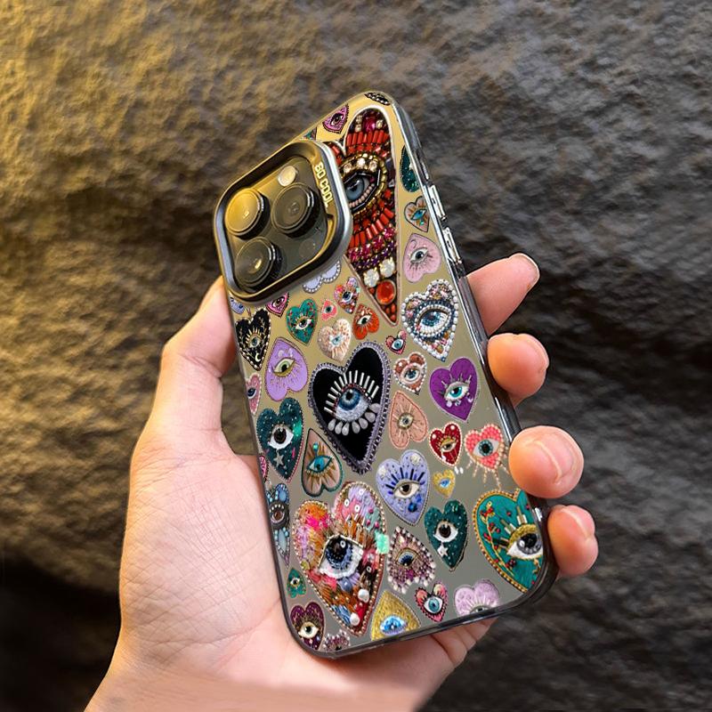 Evil Eye Glossy Heart Pattern IMD Phone Case For  Redmi 14C 13 Redmi Note 14 13 12 11 10 Pro Plus 5G 12S Hard Back Cover
