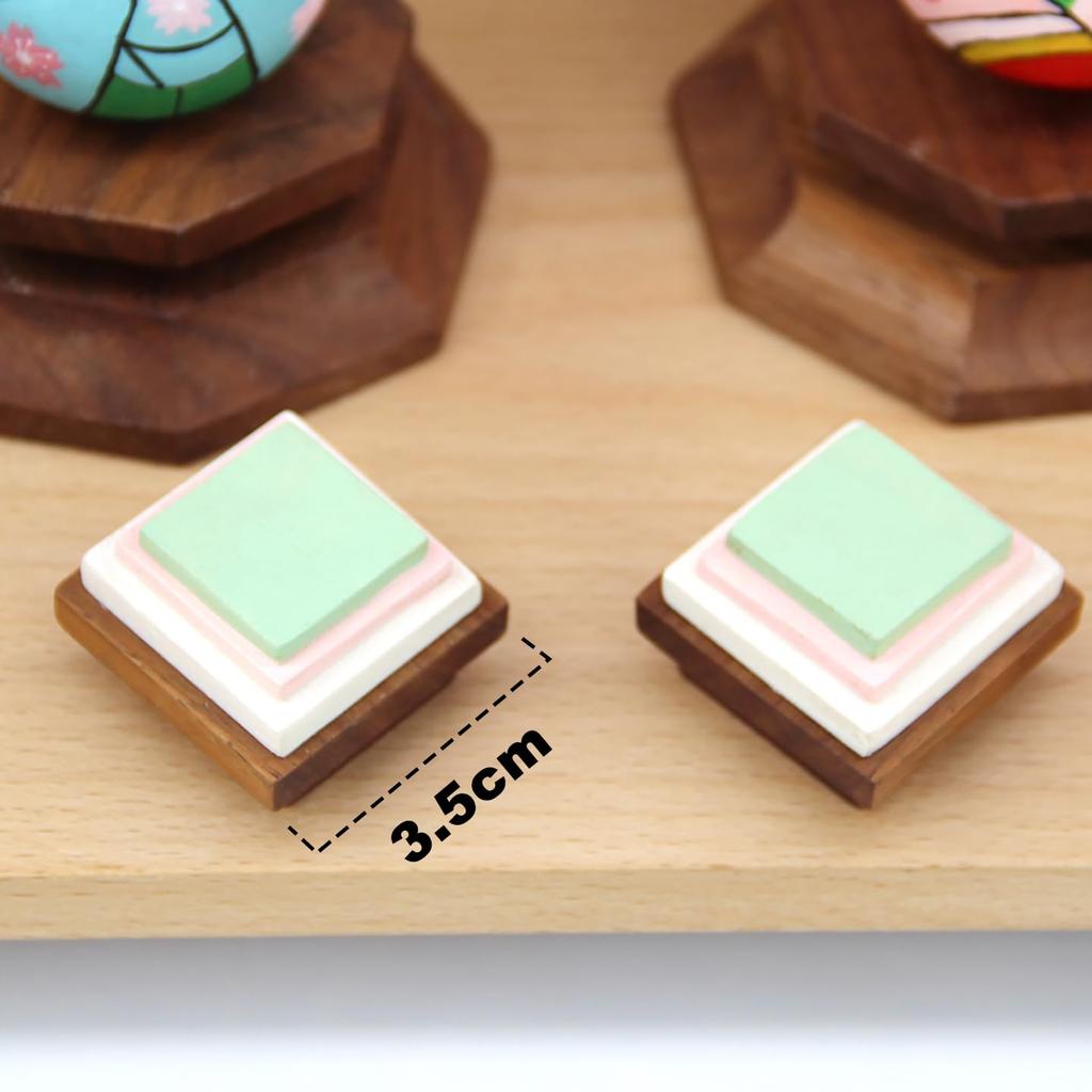 OKBABY Hina Doll Accessories Includes a Pair of Hina Doll Flowers and a Pair of Mochi Rice Perfect for Hinamatsuri Made of Wood Set, Diamond-Shaped