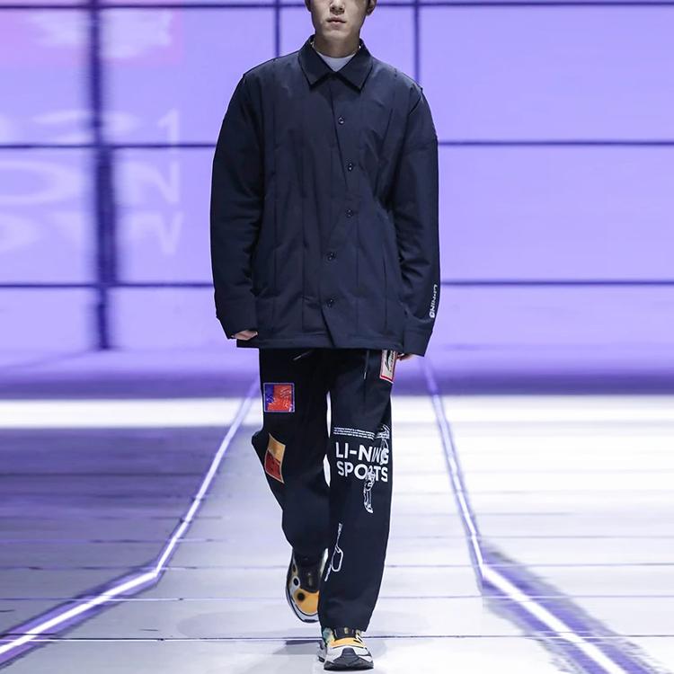 Li-Ning Themed Print Loose Straight-Leg Casual Long Pants Autumn Unisex Bottoms Black AKXR429-2