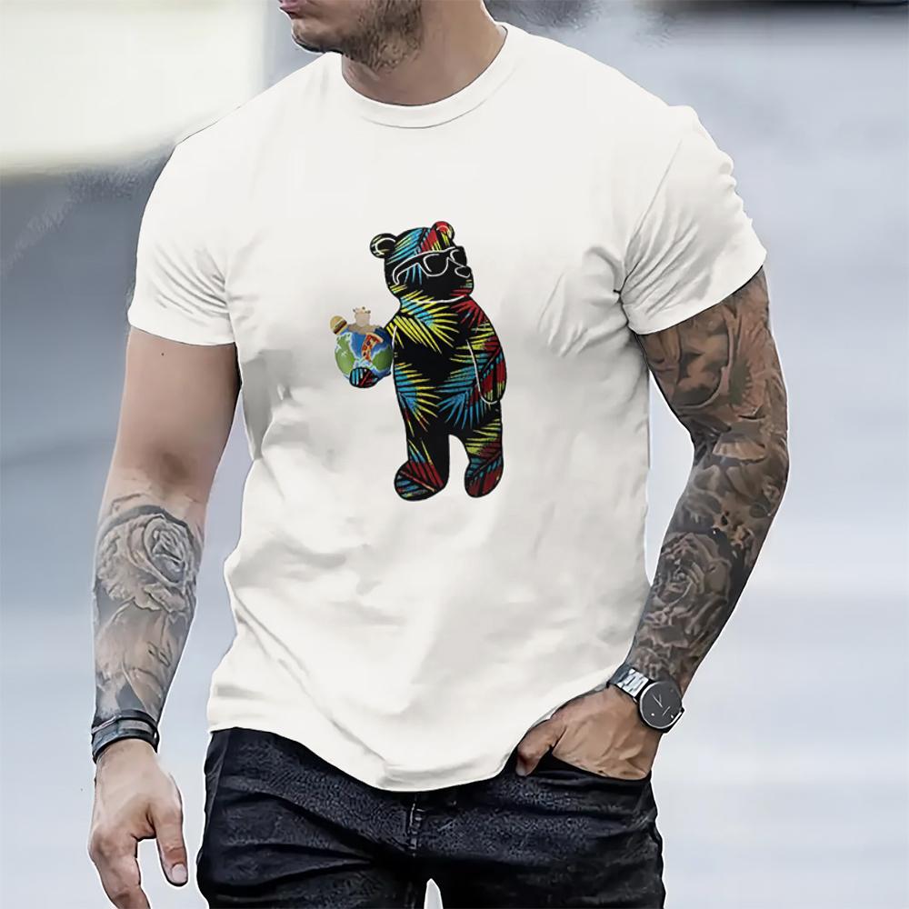 

Летняя уличная мужская повседневная мужская футболка, модная футболка большого размера с принтом медведя для мужчин, стильный свободный пуловер, мужские топы 4XL