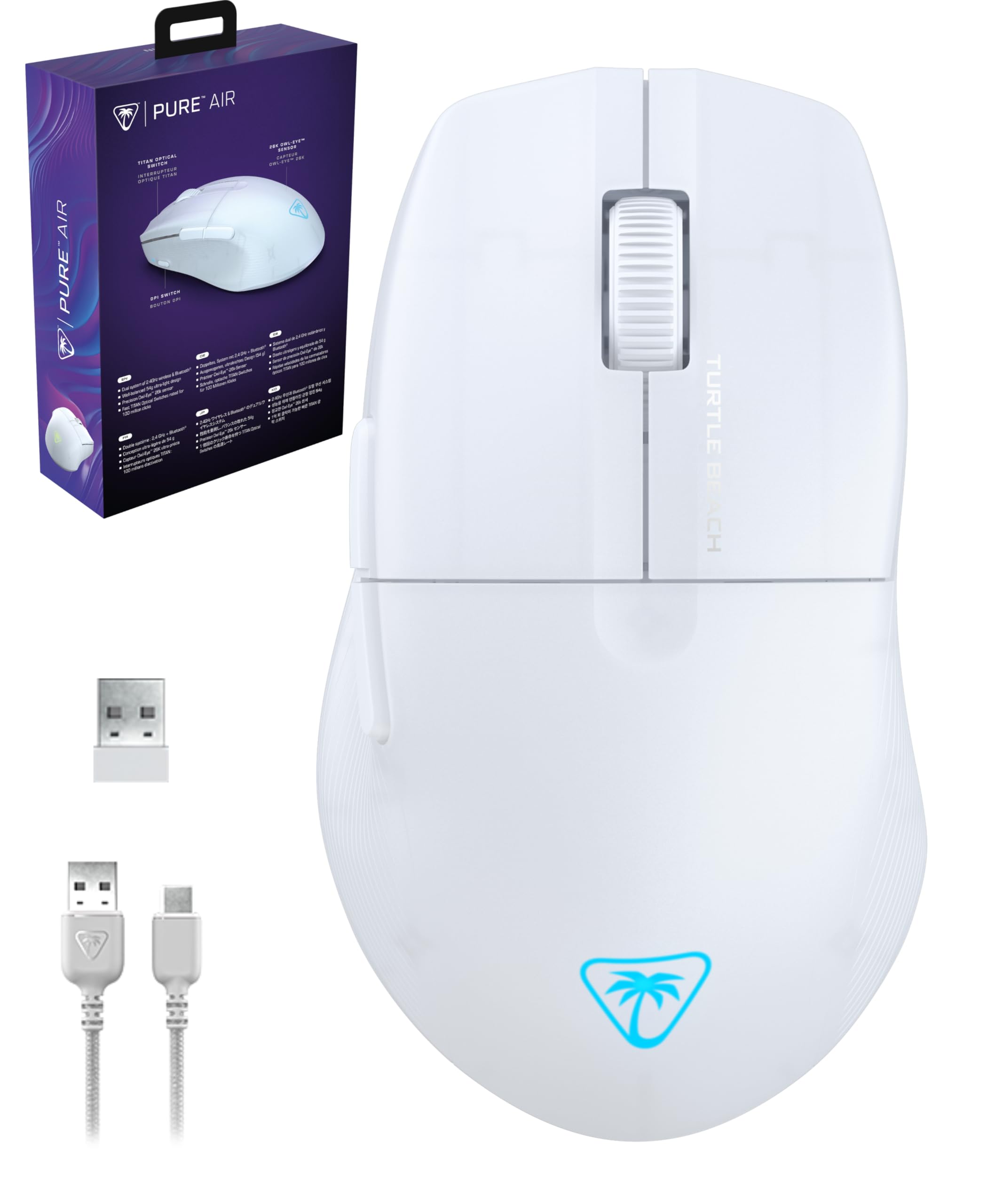 

TURTLE BEACH Gaming Mouse Kone Pure Air White Wireless Ultra Lightweight 54g 26K dpi Asymmetric Middle Sensitivity Grab Grip Ergonomic Warranty 2