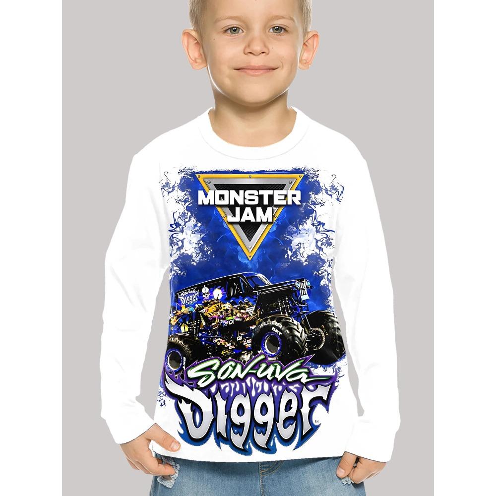 

Children s Truck 3D Digital Printed Boy s Fun and Fashionable Round Neck Long Sleeved T-shirt 170