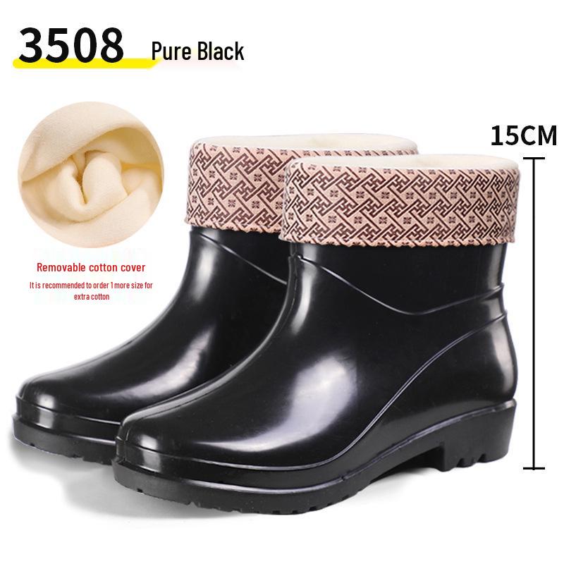 Women's Waterproof Short Rain Boots, Lined PVC, Anti-slip, Thick Sole, Solid Color, Warm & Durable.