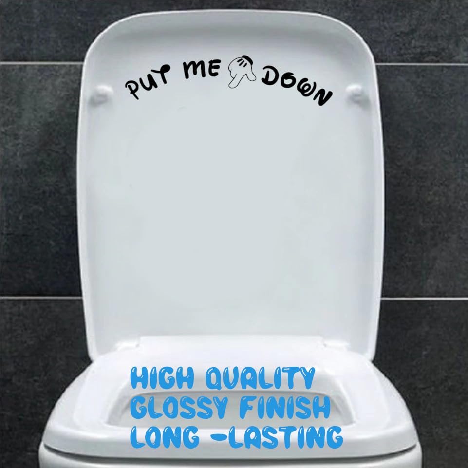 Pack of 2 Put Me Down Cute Mickey Hands Toilet Seat/Lid Sticker - Bathroom Décor - Bathroom Accessories (Black)