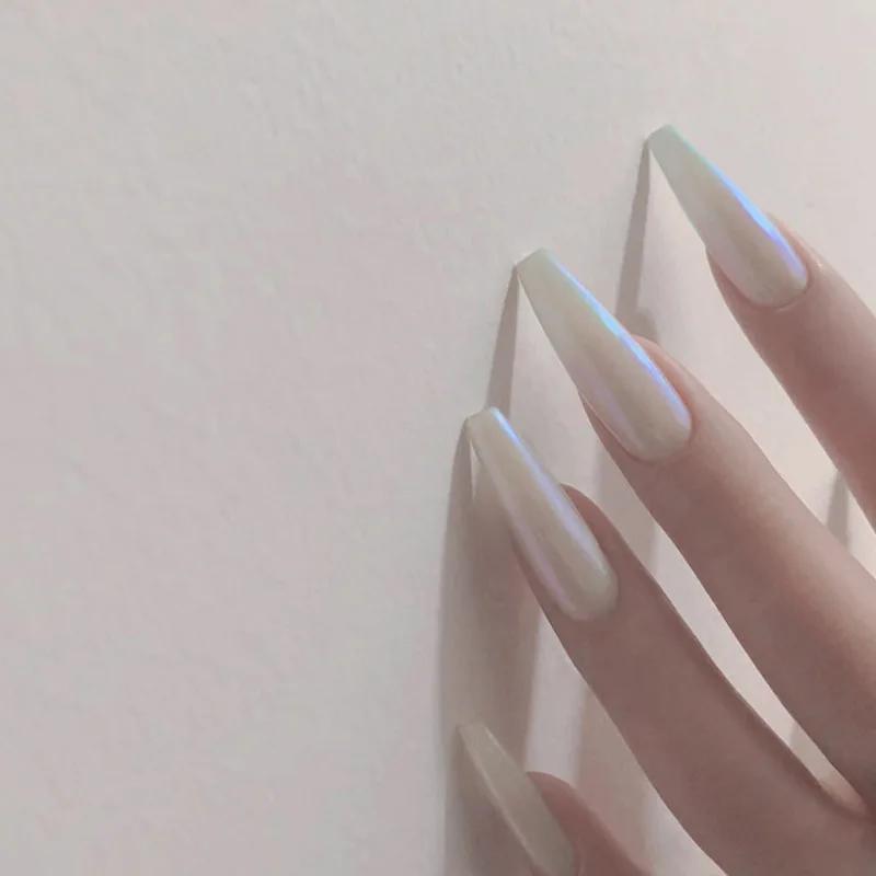 24Pcs French Tip Extra Long Ballerina Press On Nails Detachable Artificial Fake Nails Wearable Nail Art Tips
