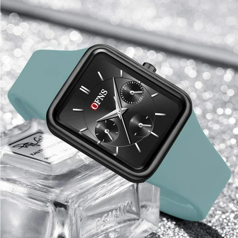 Fashion Women Men Watches Silicone Strap Creative Quartz Watch Square Watch Multi-function Clocks Wristwatch Gift