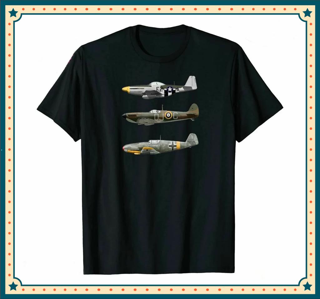 WW2 Famous Planes Spitfire Me109 P41 Fighter TShirt 100 Cotton ONeck Summer Short Sleeve Casual Mens Tshirt Size S3XL