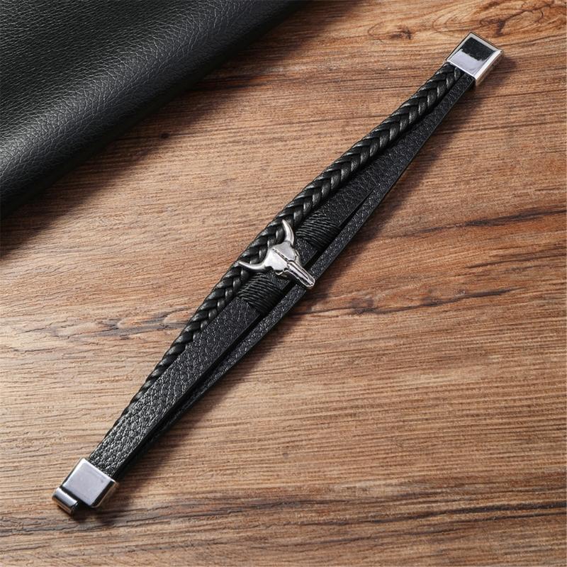 Unisex PU Leather Wristband Lightweight Retro Style Bracelet Daily Comfort Handmade PU Leather Chain Bracelet