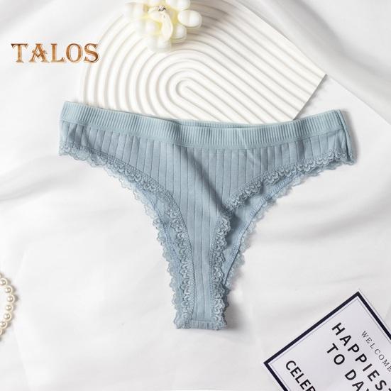 Women's Ribbed Cotton Underwear Lace Trim Low Waist Briefs Soft Stretchy Bikini Panties Seamless Underpants for Daily Wear