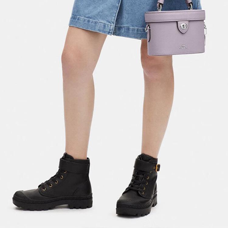 Coach Kay 20 Solid Color Letter Logo Woven Turnlock Flap Leather Box Bag Women Handbags Light-Purple CJ612-SVM4